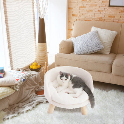 Kattenbed - Kattensofa - Zacht Warm - Pluche Fabric Pet - Nest Stoel Bed -  Houten Poten - met Kussen Pad Wasbaar - en Waterdicht - voor Kleine Huisdieren - Duurzame Structuur