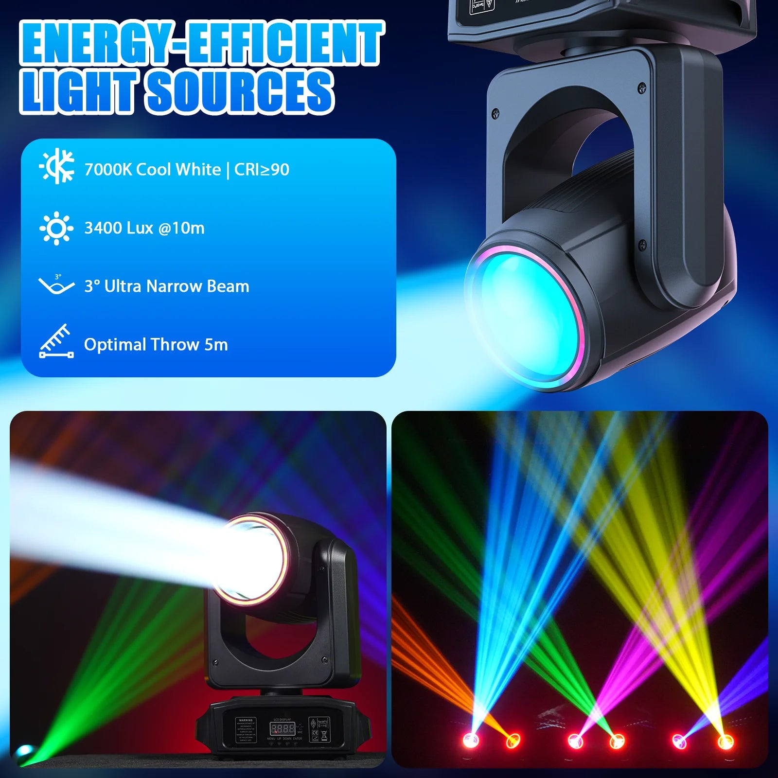 LED Moving Head Licht – Moving Head Lamp – DJ Licht – Podiumverlichting – RGB Effect Lamp – Set van 2 Zwart EU Plug – 150W Krachtige LED – 3° Smalle Beam Angle - QUORE