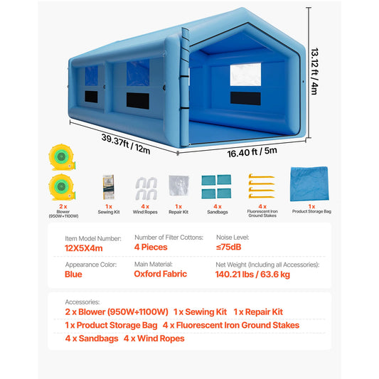 SucceBuy Inflatable Paint Booth Inflatable Spray Booth with Powerful Blower and Air Filter System Round Roof with Light Hook