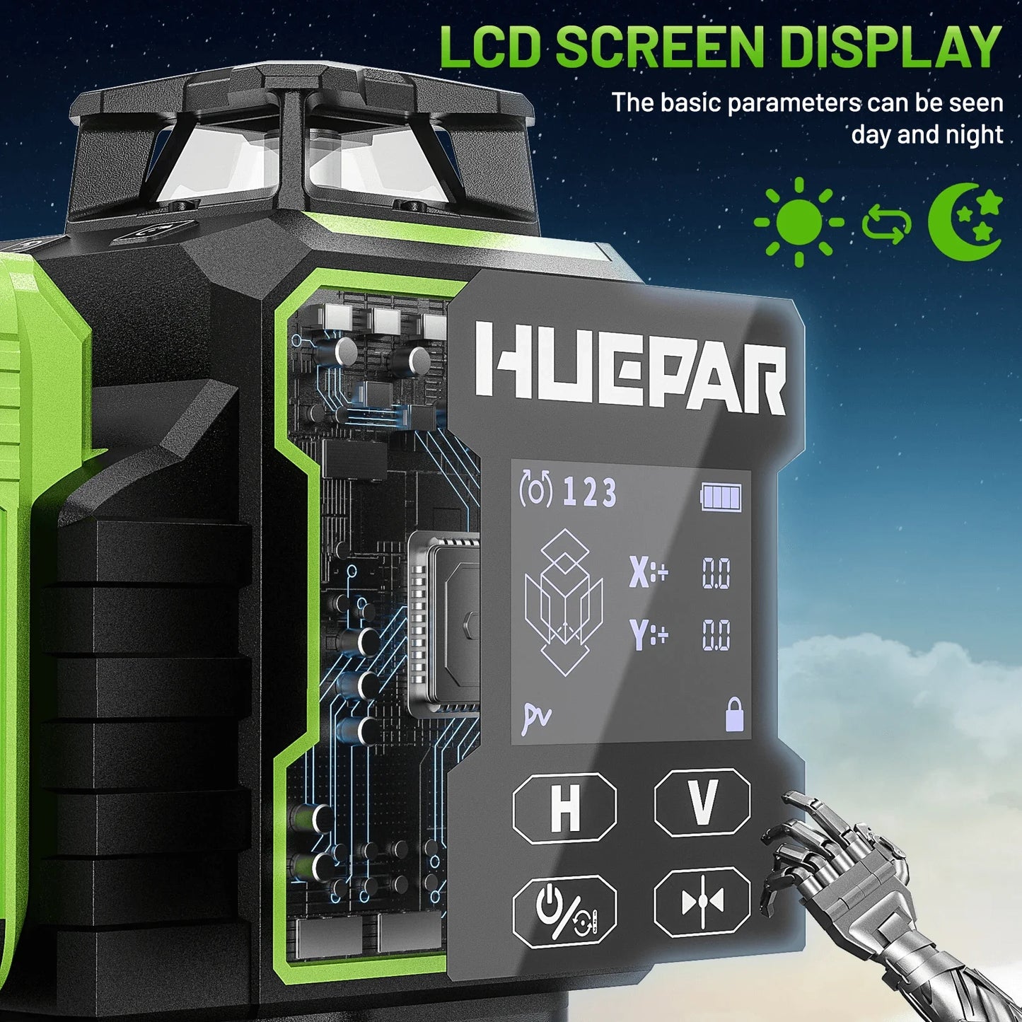 Huepar W04CG Laser Level Set Professional 16 Lines Bluetooth Lazer Leveller 4D Cross Line With Electric Rotating Base & Detector