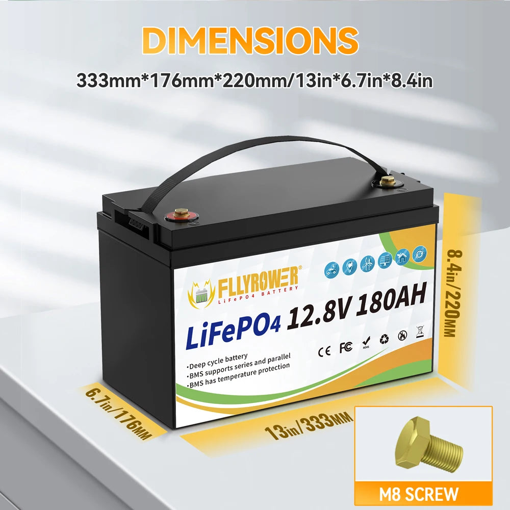 Lithium Accu – LiFePO4 Accu – Lithium Batterij – Camper Accu – Boot Accu – 12V 180Ah Capaciteit – 8000+ Cycli Met BMS Veiligheidssystemen