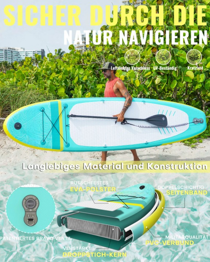 Opblaasbaar Stand Up Paddle Board – Inflatable SUP – Peddelboard – Watersportboard – Yoga Board – Duurzaam Drop Stitch – Antislip EVA Deck - Muntgroen - QUORE
