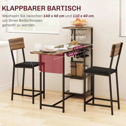 Bartafel Set – Uitklapbare Bartafel – Barstoel Set – Wijnopslag – MDF Tafelblad – Kunstleren Bekleding – Antislip Voetjes - 110 x 40 cm Bartafel