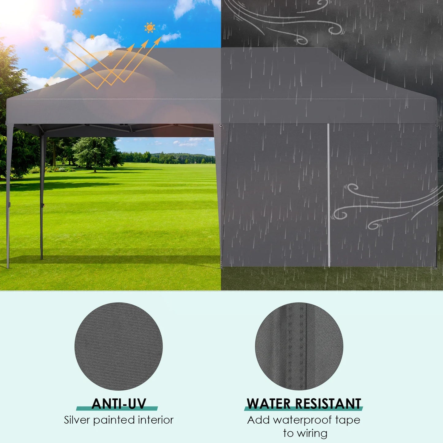 Partytent - Tent - Paviljoen - Partytenten - 3x6m - Waterdicht Party Tent - Opvouwbare - UV 50+ Bescherming – Hoogte Verstelbaar – Inclusief Zijpanelen & Zandzakken - Zwart - QUORE