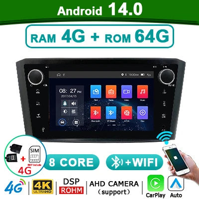 Autoradio – Multimedia Speler – 2-DIN Navigatie – Android Autoradio – Car Multimedia – 7 Inch Touchscreen – Android 14 Besturingssysteem – Draadloze CarPlay & Android Auto