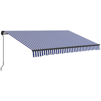 Uitschuifbare Zonwering - Luifel – Zonnescherm – Schaduwdoek – Buitenluifel – Handbediend – Polyester Doek – Aluminium Frame - Blauwe Strepen - QUORE