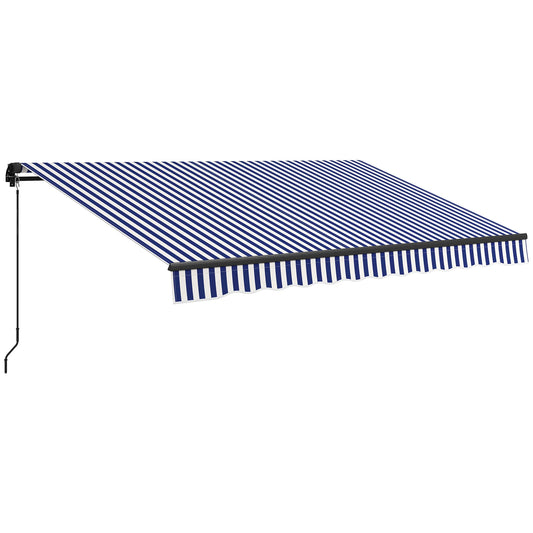 Uitschuifbare Zonwering - Luifel – Zonnescherm – Schaduwdoek – Buitenluifel – Handbediend – Polyester Doek – Aluminium Frame - Blauwe Strepen - QUORE