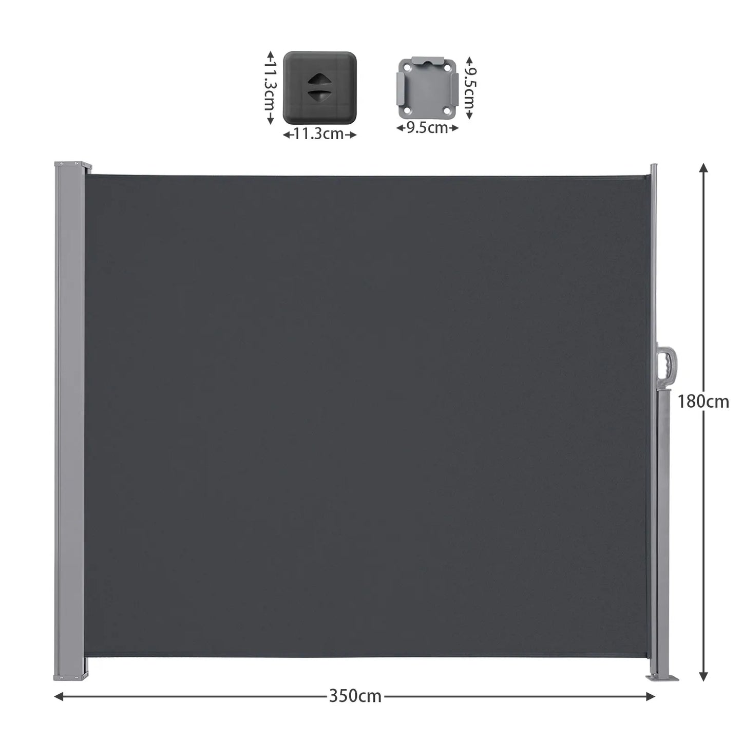 Uitschuifbaar Zijscherm – Balkonwand – Windscherm – Schaduwdoek – Privacywand – Waterafstotend Polyester – Roestvrij Stalen Frame - 180x350cm - Grijs