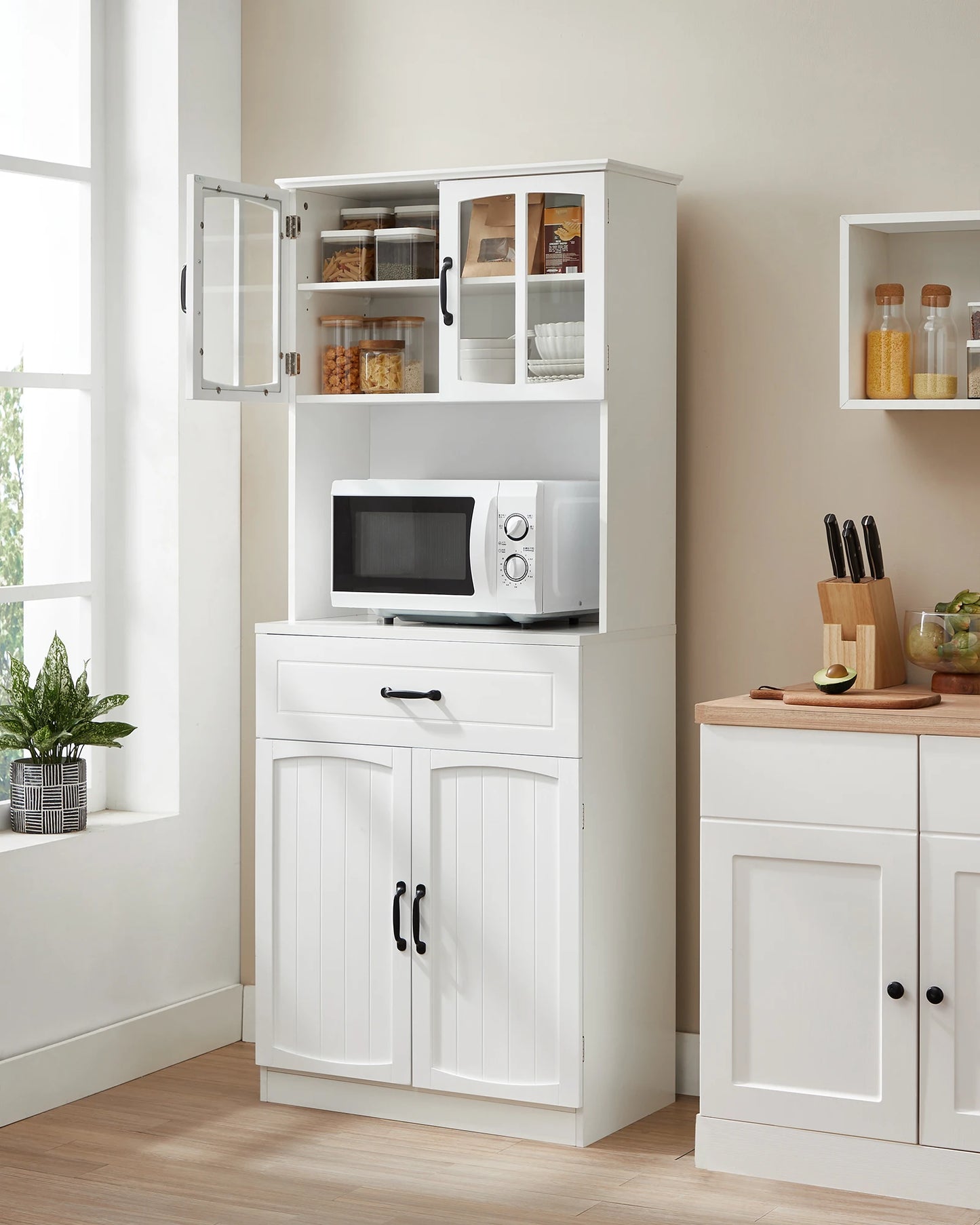 Buffetkast - Barkast - Keukenkasten - Buffetkasten - met Verstelbare Legplanken - Multifunctionele Opbergkast voor Keuken, Woonkamer of Hal - Wit - QUORE