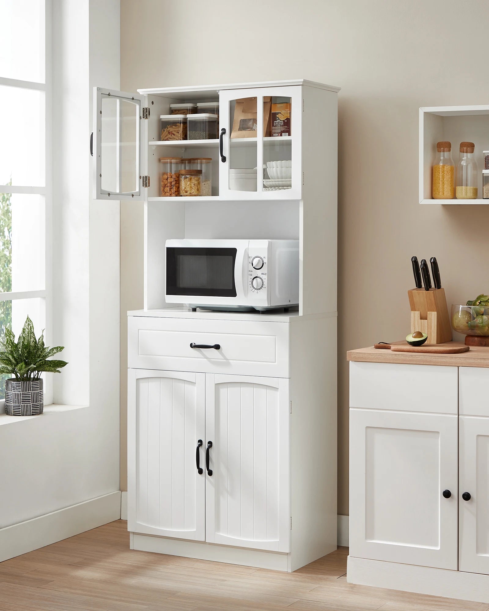 Buffetkast - Barkast - Keukenkasten - Buffetkasten - met Verstelbare Legplanken - Multifunctionele Opbergkast voor Keuken, Woonkamer of Hal - Wit - QUORE