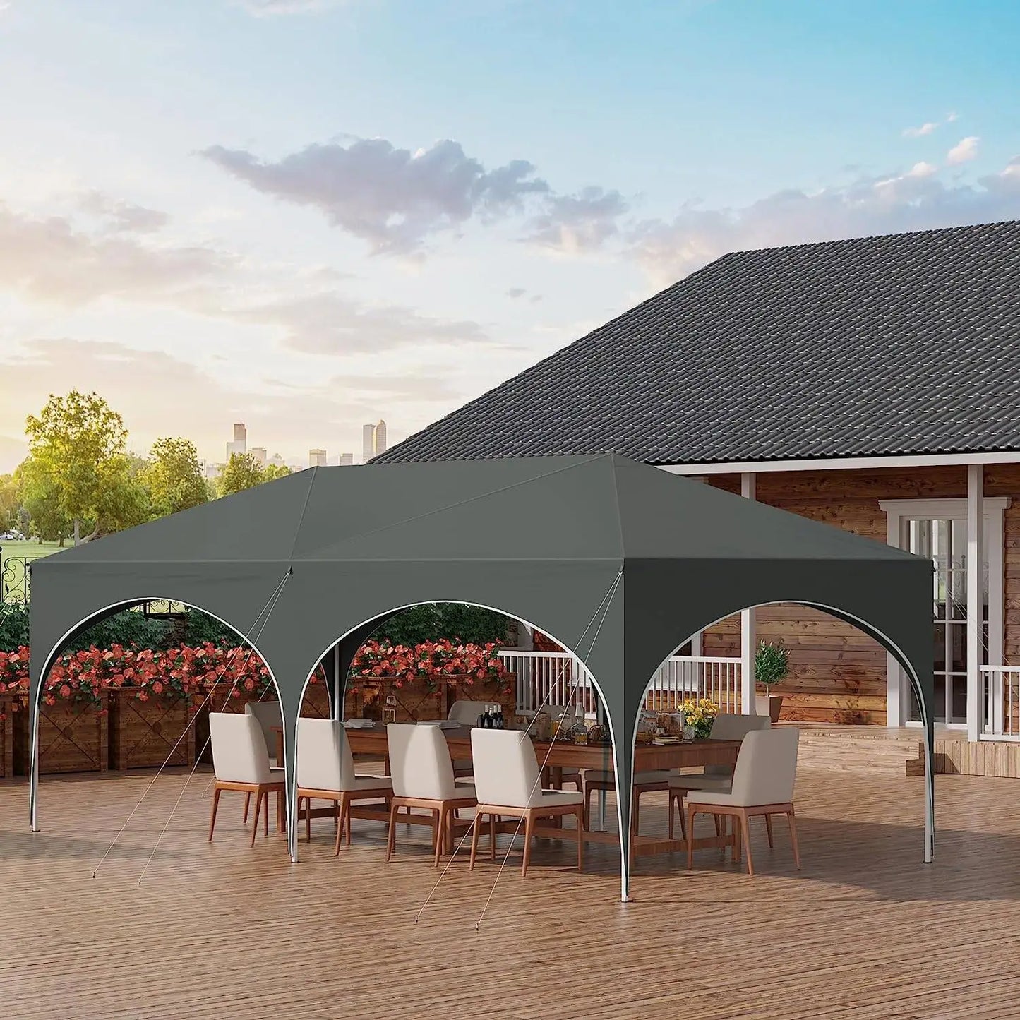 Tuinpaviljoen – Partytent – Tuinpartytent – Tent – Buitentent – Paviljoen – met 6 Verplaatsbare Zijwanden - Waterdicht 210D Oxford Polyester – Stalen Frame Met Roestwerende Coating - 3x6 m - Zwart