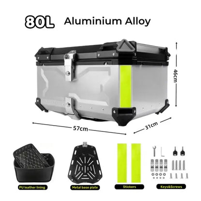 Motorhelm Opbergbox – Motor Topkoffer – Motor Achterkoffer – Motor Bagagebox – Motor Helm Koffer – 80L Embossed Zilver – Waterdicht Aluminium – Stevig CNC Aluminium