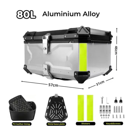 Motorhelm Opbergbox – Motor Topkoffer – Motor Achterkoffer – Motor Bagagebox – Motor Helm Koffer – 80L Embossed Zilver – Waterdicht Aluminium – Stevig CNC Aluminium