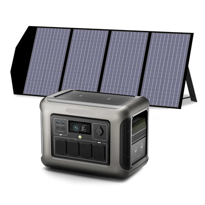Powerstation - Generator - Aggregaat - Powerbank - Draagbare - met 140W Zonnepaneel - 1152Wh LiFePO4 Zonnegenerator - met AC Output voor Buiten en Noodstroom