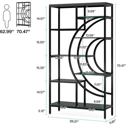 Boekenkast – Wandkast – Opbergkast – Boekenrek – Hout Met Metalen Frame – Verstelbare Pootjes – 9 Kg Draagkracht - 100 x 30 x 179 cm - Zwart