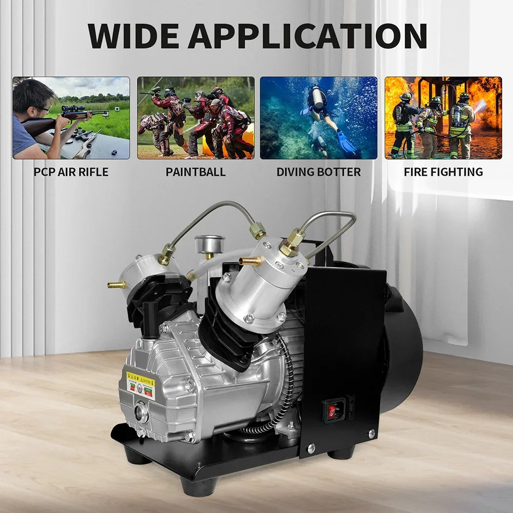 Luchtcompressor - Compressor - Luchtpomp - Airpress Compressor - 4500Psi - Dubbele Cilinderkop – Hoge Druk - Ingebouwde Ventilator – Geschikt voor Scuba Tank en PCP Luchtgeweren – 6.8L Capaciteit