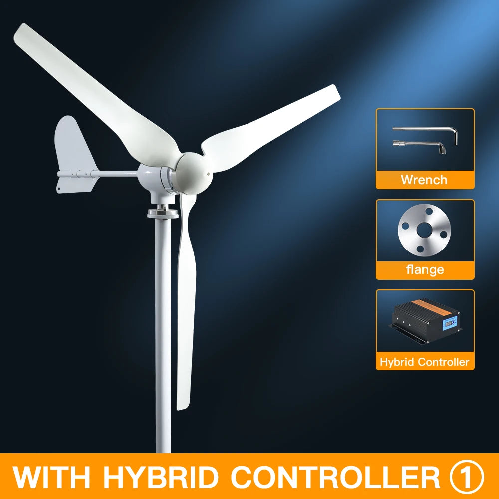 Windturbine - Windmolen - Windturbine Generator - Windenergie - 24V - 2000W - 3 Bladen - Horizontale Windmolen - met MPPT Hybride Controller - Voor Huis – Off-Grid Systeem