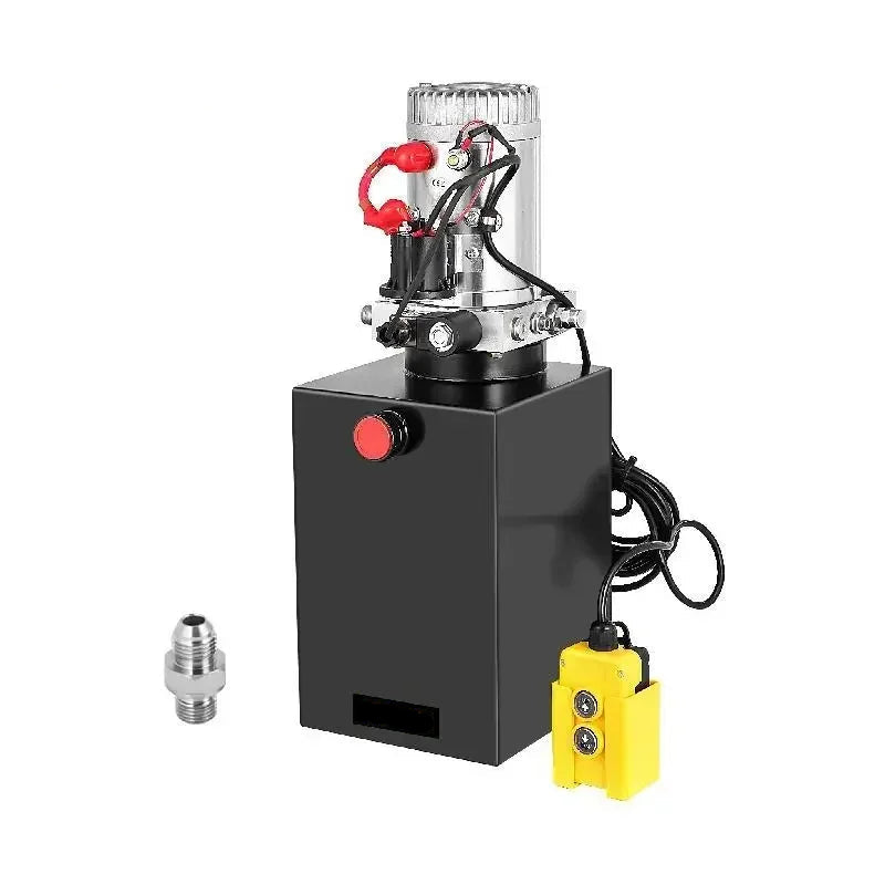 Hydraulische Pomp - Dumptrailerpomp - Hydraulisch Apparaat - 12V DC - 10 Quart Metalen Reservoir - Enkelwerkende Power Unit - Voor Autohefbrug, Kraanwagen, Aanhanger– Inclusief Afstandsbediening - Zwart