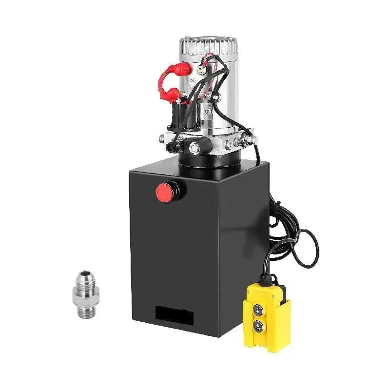 Hydraulische Pomp - Dumptrailerpomp - Hydraulisch Apparaat - 12V DC - 6 Quart Metalen Reservoir - Enkelwerkende Power Unit - Voor Autohefbrug, Kraanwagen, Aanhanger– Inclusief Afstandsbediening - Zwart