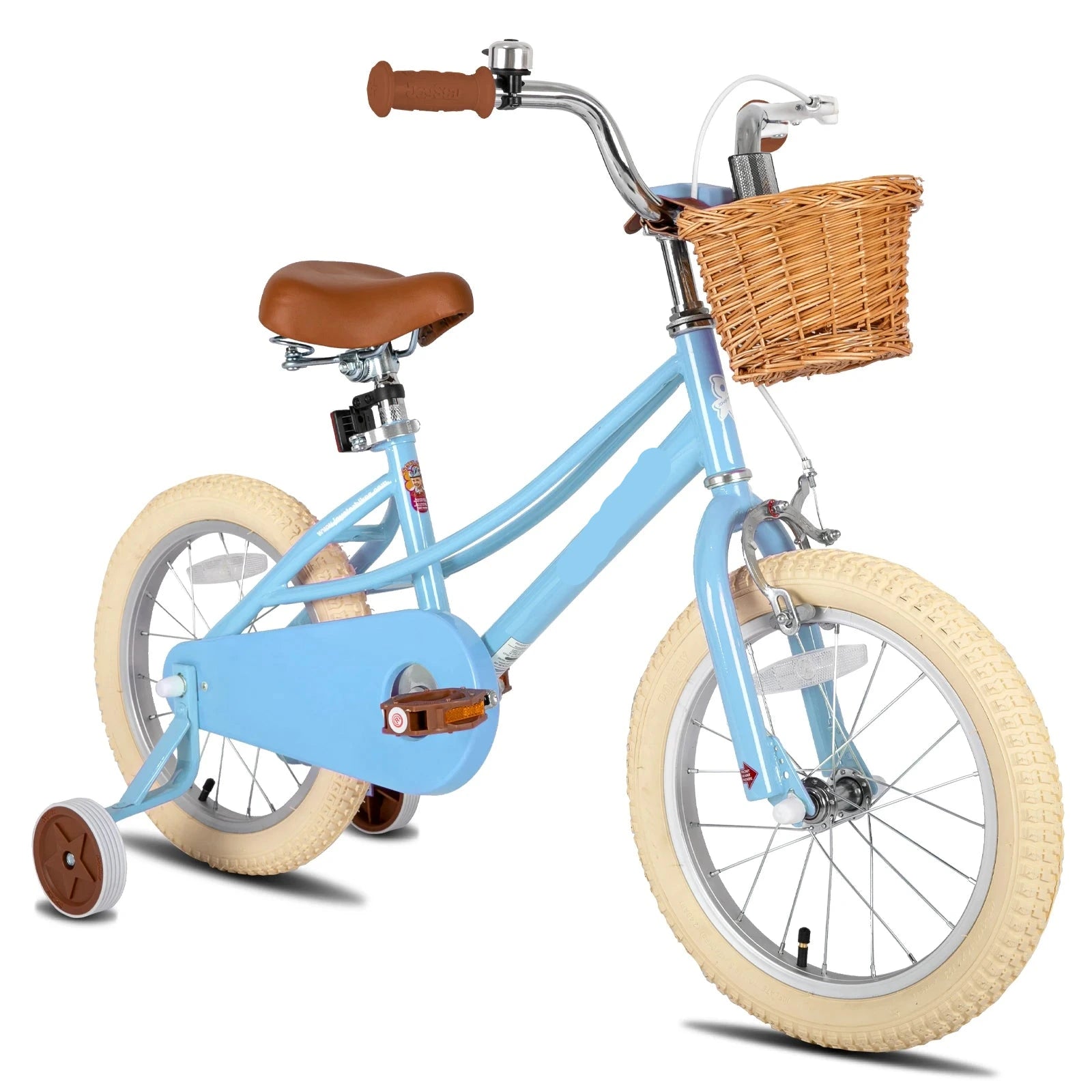 Kinderfiets - Loopfiets - Kleuterfiets - Meisjesfiets - met Trainingswiel - Mandje - Kickstand - Bel - Stalen Frame - Retro Stijl - Fiets voor 2-12 Jaar - Blauw - 18inch - QUORE