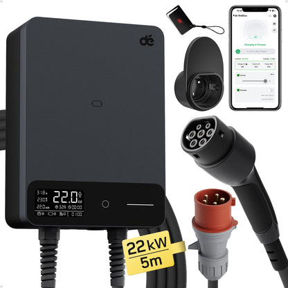 Wallbox Elektrische Autolader – EV Laadstation – Snellader – Oplaadpunt – Thuislader – 22 kW 32A – 5 Meter Type 2 Kabel – App Bediening – Veiligheid RCD Type-B