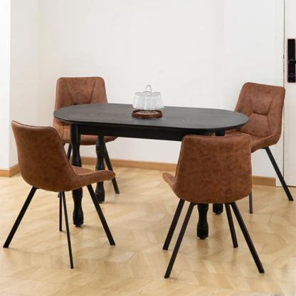 Eetkamerstoelen – Set van 2 - Stoelen – Zwarte Metalen Stoelen – Technologie-Stof – Ergonomisch – Max 120 Kg – Vuilafstotend - Bruin