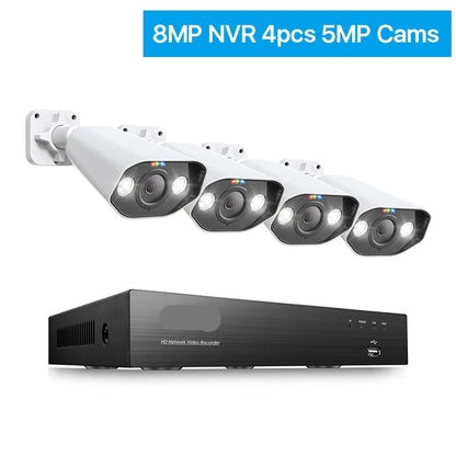 4K Beveiligingssysteem – IP Camera Systeem – Ultra HD Beveiliging – Nachtzicht Camera – PoE Installatie - 4 Stuks - 5MP camera – Ingebouwde HDD: 2T