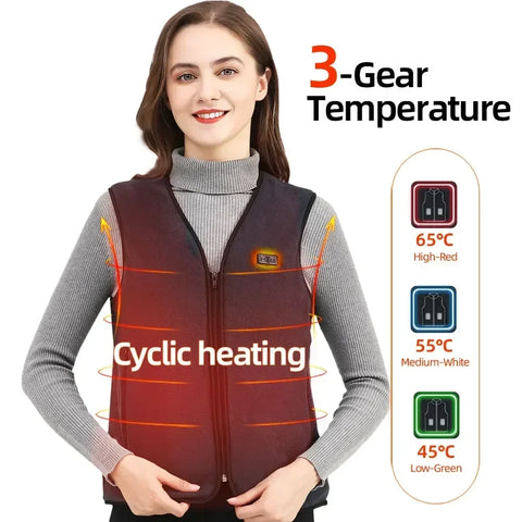 Heating Jacket - Heated Bodywarmer - Heated Clothing - 10 Areas Heated Vest - Heated Vest Unisex - Rechargeable - Self-Heating Vest - Fleece Thermal Vest - Size XL - Black