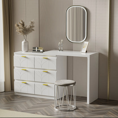 Kaptafel – Make-Up Tafel – Slaapkamermeubel – Opbergmeubel – Toilettafel – Zes Ruime Lades – Bloemmotief Tafelblad