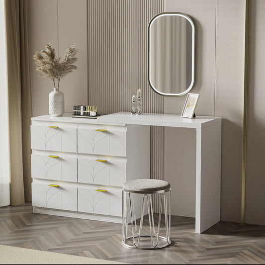 Kaptafel – Make-Up Tafel – Slaapkamermeubel – Opbergmeubel – Toilettafel – Zes Ruime Lades – Bloemmotief Tafelblad