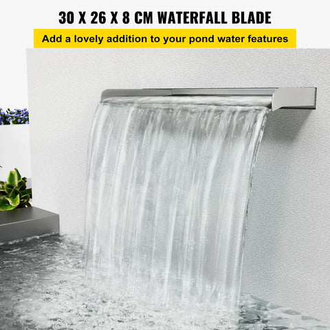 Waterval - Vijver waterval - Waterval overloop - 60cm - Roestvrij staal - Rechthoekige waterval zwembadfontein cascadeblad voor vijver - Zilver - QUORE