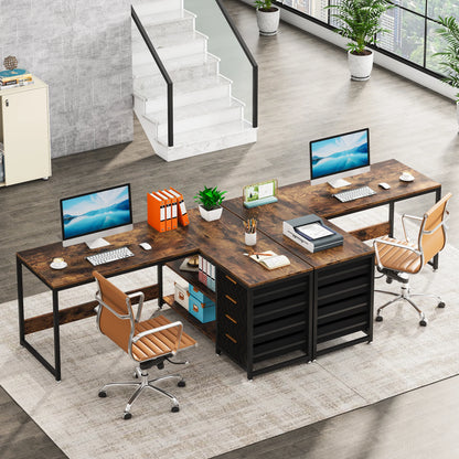 Game Bureau - Bureau - Hoekbureau - Game Bureau - 59" - L-vormige Computertafel - met Opberglades - Reversibel Kantoor- & Studiobureau - met Planken - Chocolade