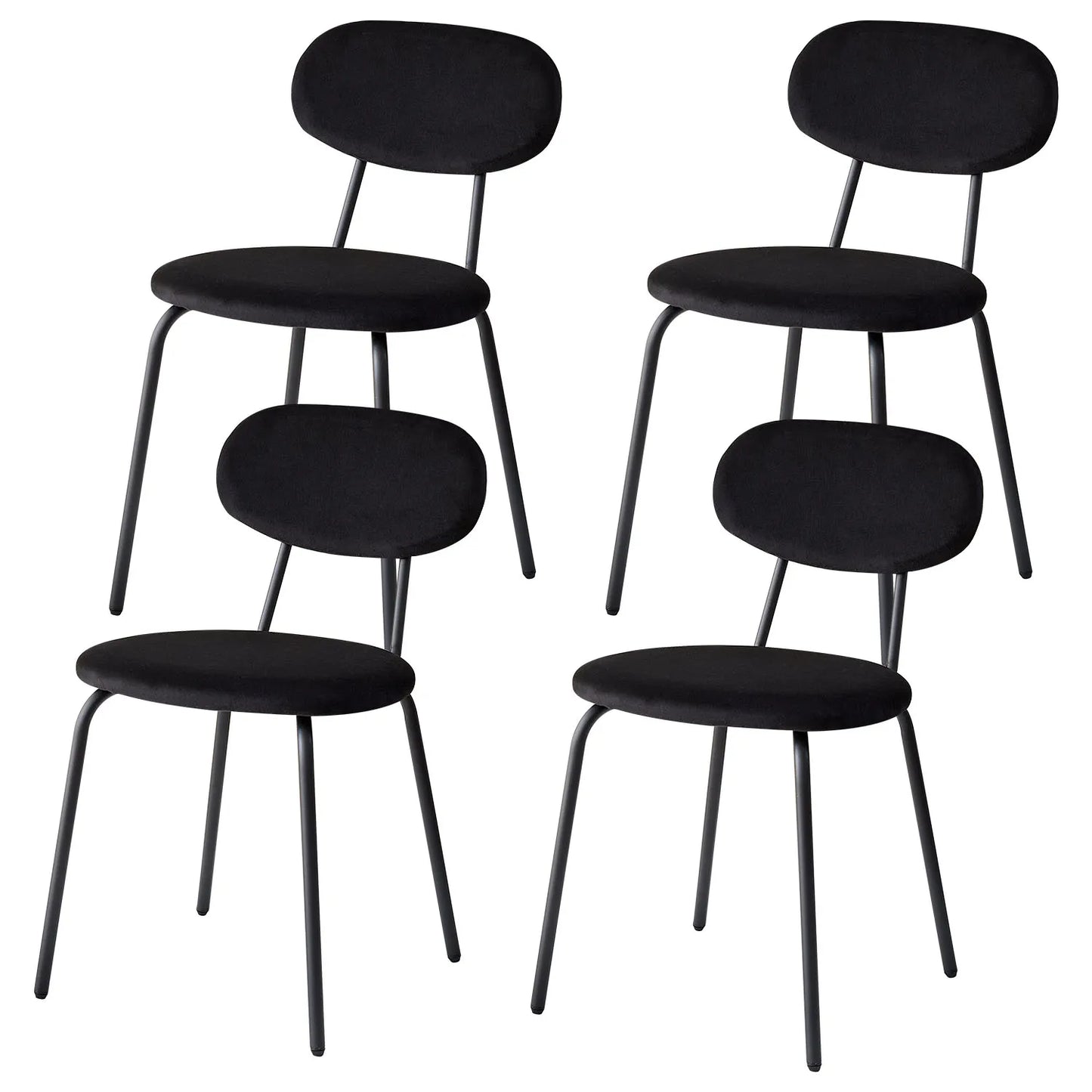 Scandinavische Eetkamerstoelen – Set van 4 Stoelen – Velours Stoelen – Stapelbare Stoelen – Metalen Poten – Ergonomisch Design – Geluiddempend - 42 x 45 x 78 cm - Zwart