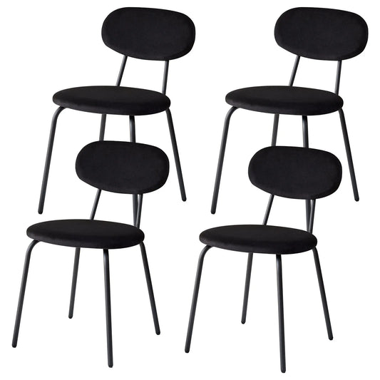 Scandinavische Eetkamerstoelen – Set van 4 Stoelen – Velours Stoelen – Stapelbare Stoelen – Metalen Poten – Ergonomisch Design – Geluiddempend - 42 x 45 x 78 cm - Zwart