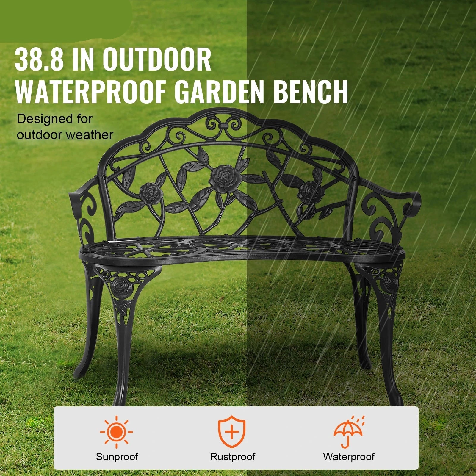 Tuinbank - Buitenbanken - Tuinbanken - Terrasbank - Tuinbankjes Weerbestendig - Hout en Metaal - Rugleuning - Armleuningen - voor Tuin - Terras - Park - 46inch  - Zwart - QUORE