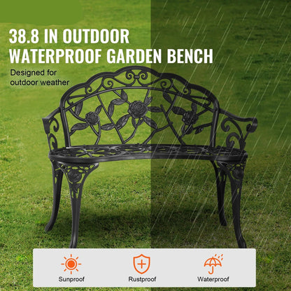 Tuinbank - Buitenbanken - Tuinbanken - Terrasbank - Tuinbankjes Weerbestendig - Hout en Metaal - Rugleuning - Armleuningen - 40inch - voor Tuin - Terras - Park - Zwart