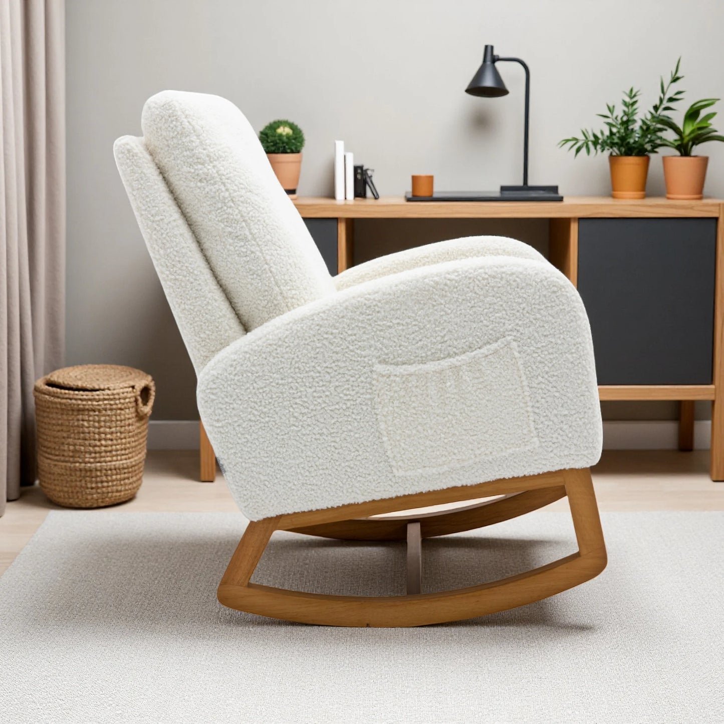 Schommelstoel – Relaxstoel – Wipstoel – Stoel Met Armleuningen – Ergonomische Rugsteun – Zachte Teddystof
