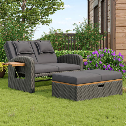 Tuinset – Buitenmeubel – Loungeset – Relaxstoel – Verstelbare Rugleuning – Weerbestendig Rattan – Opbergruimte Voetensteun - QUORE
