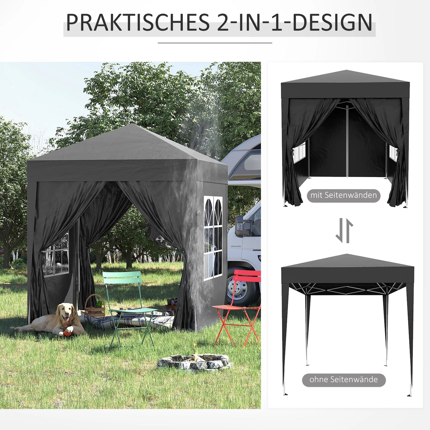 Inklapbaar Buitenpaviljoen – Tuinpaviljoen – Partytent – Overkapping – Beschutting – 2 X 2 Meter – Water- En UV-Bestendig