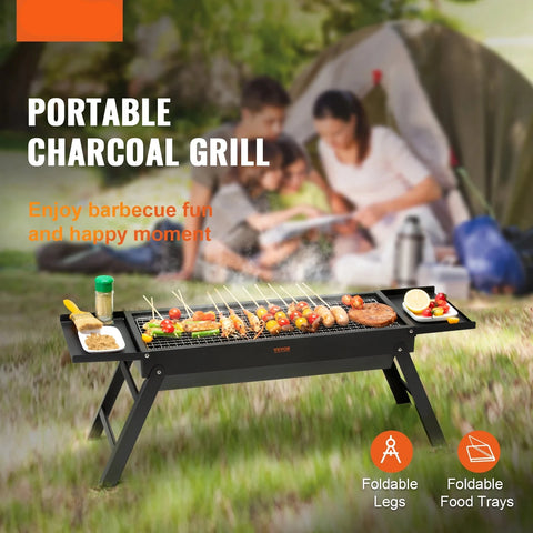 BBQ Grill - Grill Rotisserie Kit - Grillset - BBQ kampvuurgrill - Draagbaar - Kampvuurkookuitrusting - Draagbare houtskoolgrill - platte bovenkant - propaangasgrill - voor buiten koken - 23in - Zwart