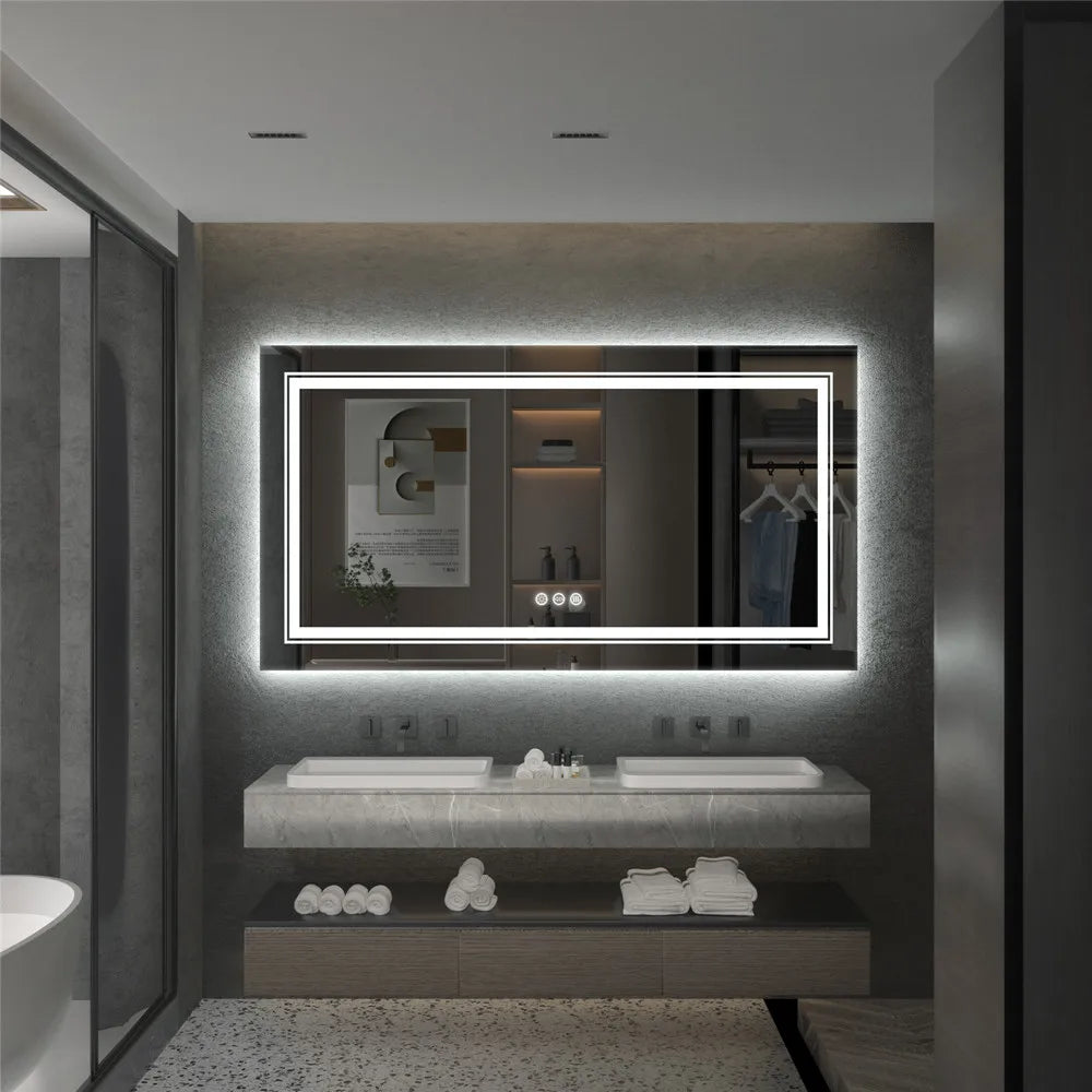 Badkamerspiegel - met LED - Spiegel - Smart Spiegel - Badkamerspiegel met Verlichting - Anti-fog - Dimbaar - 3 Lichtkleuren - Touch Sensor - Verlichte Wandspiegel - Waterdicht - 120x80cm - QUORE