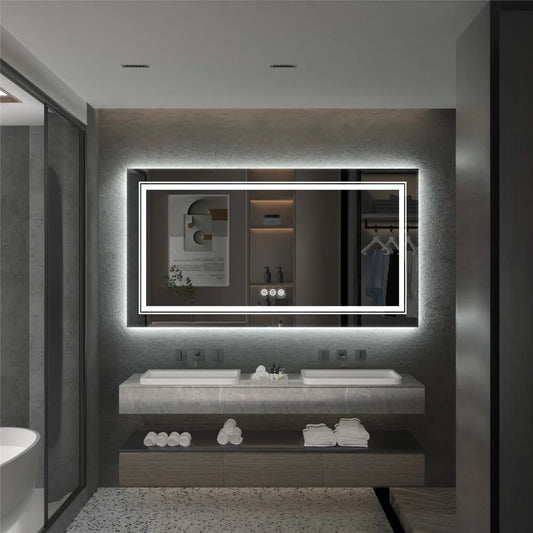 Badkamerspiegel - met LED - Spiegel - Smart Spiegel - Badkamerspiegel met Verlichting - Anti-fog - Dimbaar - 3 Lichtkleuren - Touch Sensor - Verlichte Wandspiegel - Waterdicht - 120x80cm - QUORE