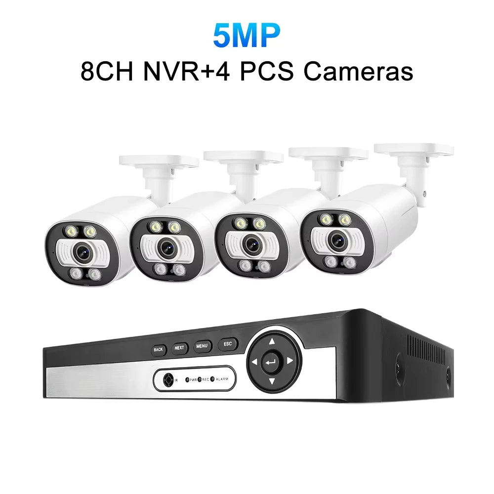 Techage 8CH 5MP POE CCTV IP Camera System Security Smart AI Face Detect 2-Way Audio Video Protection Surveillance Camera Outdoor