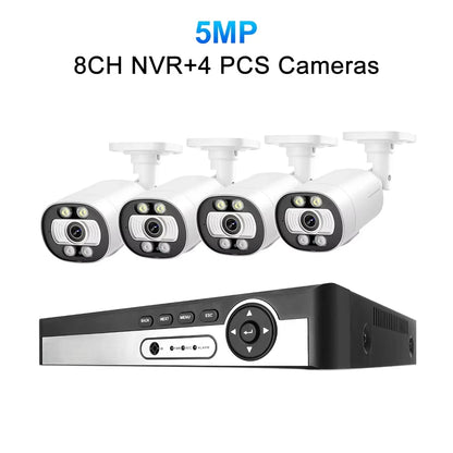 Techage 8CH 5MP POE CCTV IP Camera System Security Smart AI Face Detect 2-Way Audio Video Protection Surveillance Camera Outdoor