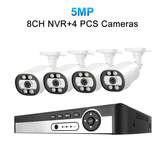 Techage 8CH 5MP POE CCTV IP Camera System Security Smart AI Face Detect 2-Way Audio Video Protection Surveillance Camera Outdoor