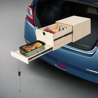 Campingtafel – Vouwtafel – Picknicktafel – Buitentafel – Tafel Met Schuiflade – Duurzaam Dennenhout – Inklapbaar En Compact