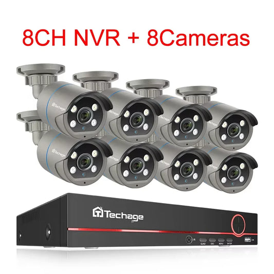 Комплект Techage 8CH HD 4MP POE NVR, система видеонаблюдения, H.265, обнаружение лиц, наружная двусторонняя аудио IP-камера, ком