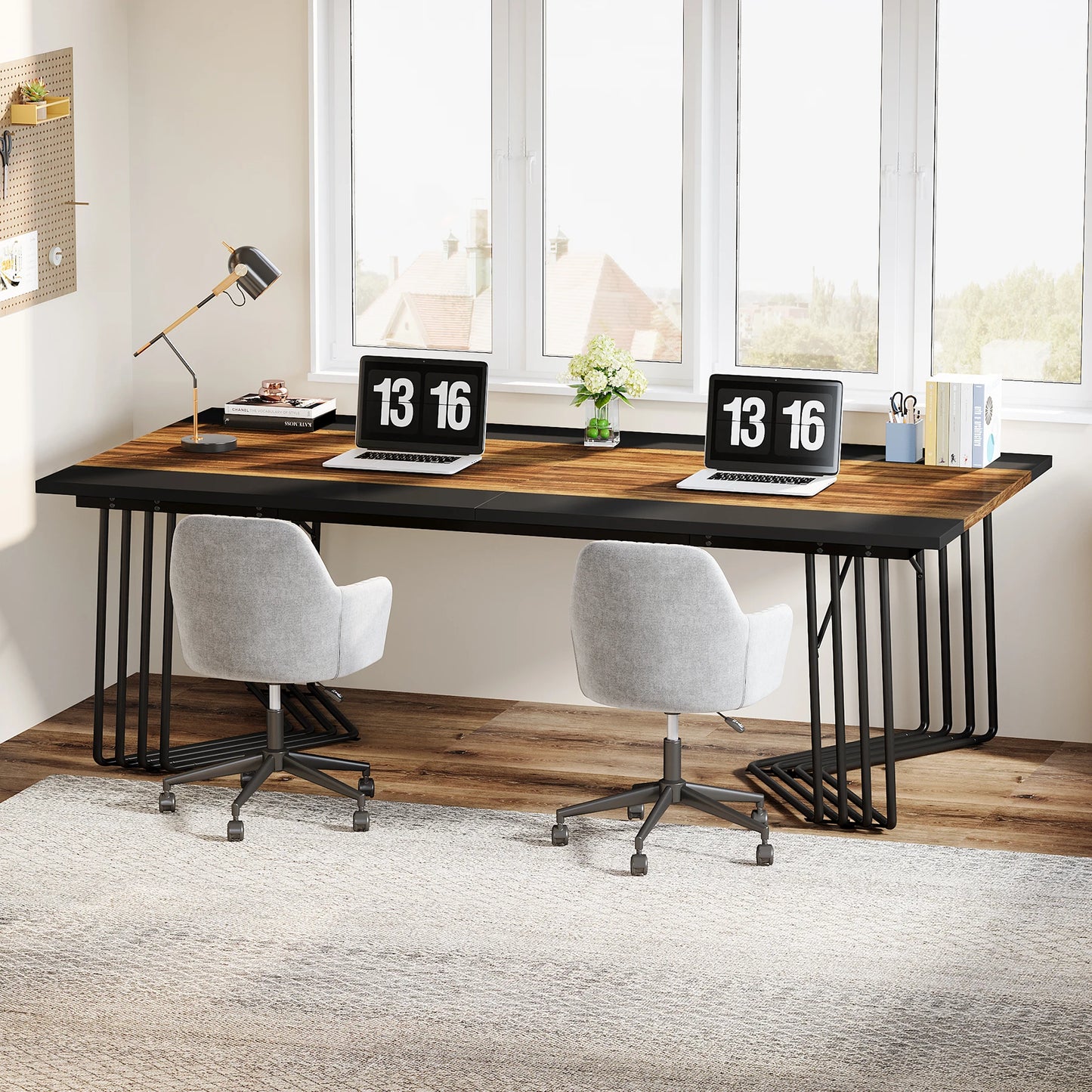 Vergadertafel – Werktafel – Bureau – Eettafel – Industrieel – Stevig Metalen Frame - 100 x 200 x 75 cm - Bruin - QUORE