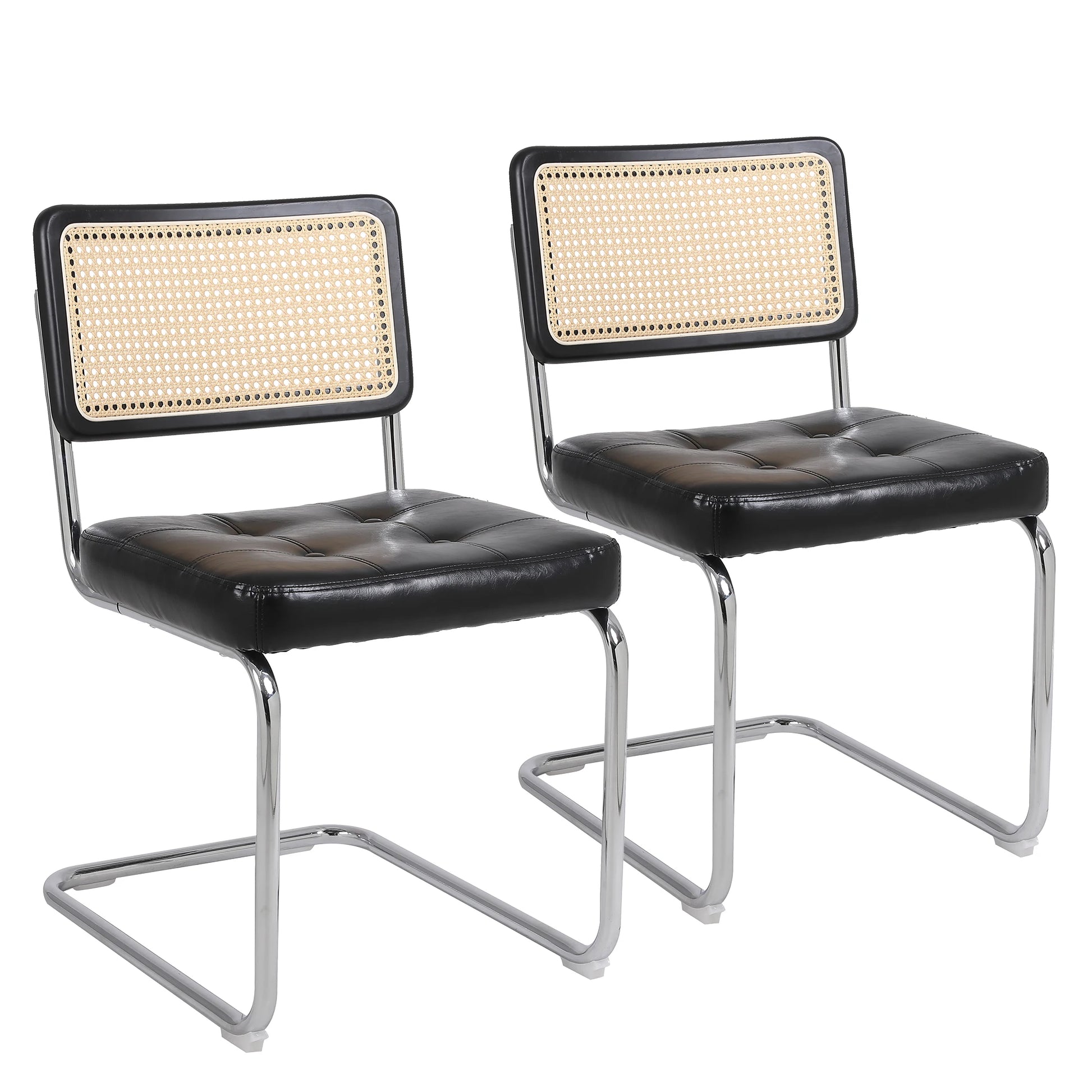 Eetkamerstoelen – Stoelen – Zitmeubels – Zithoeken – PU-Leder – Ergonomisch Design – Metalen Poten - Set van 2 - 50 x 61 x 81 cm - Zwart - QUORE