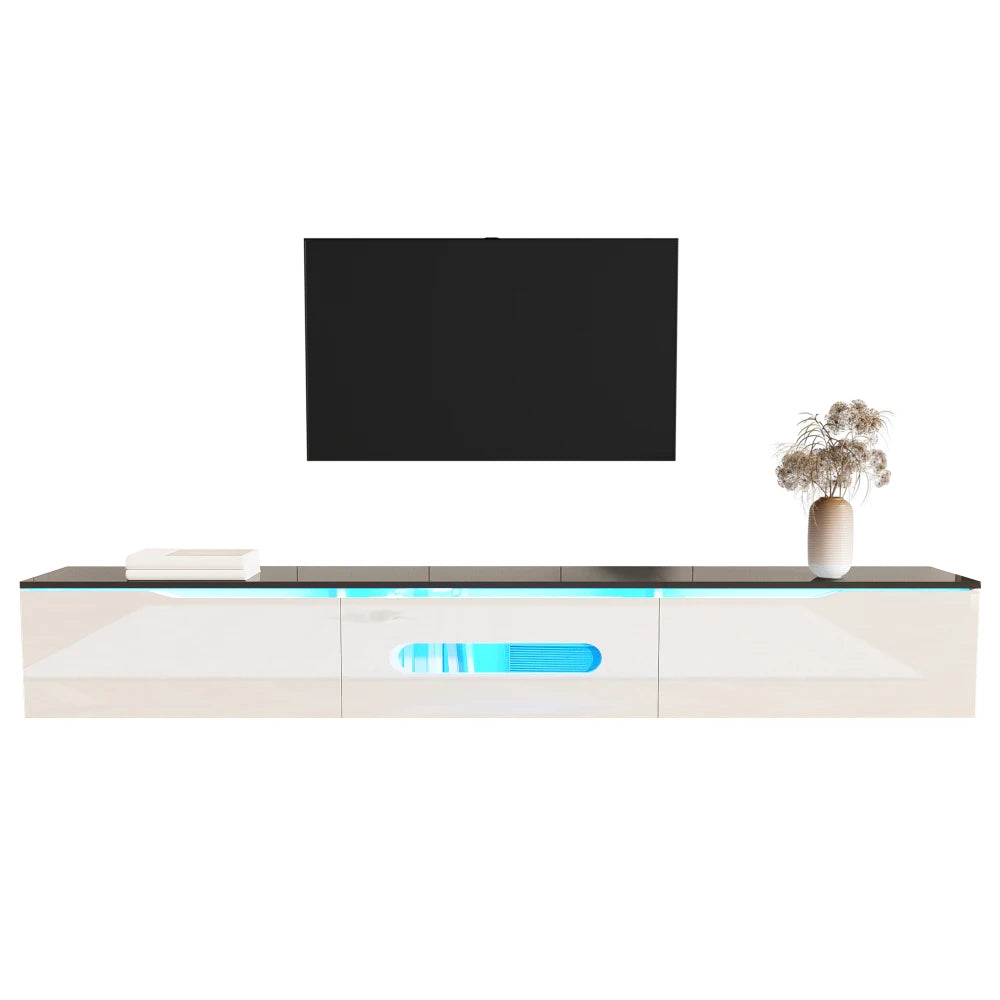 Zwart-wit TV-meubel – Tv-kast – Tv-bord – Wandmeubel – Zwevend Tv-meubel – 180 cm breed – 16-kleuren LED verlichting via app